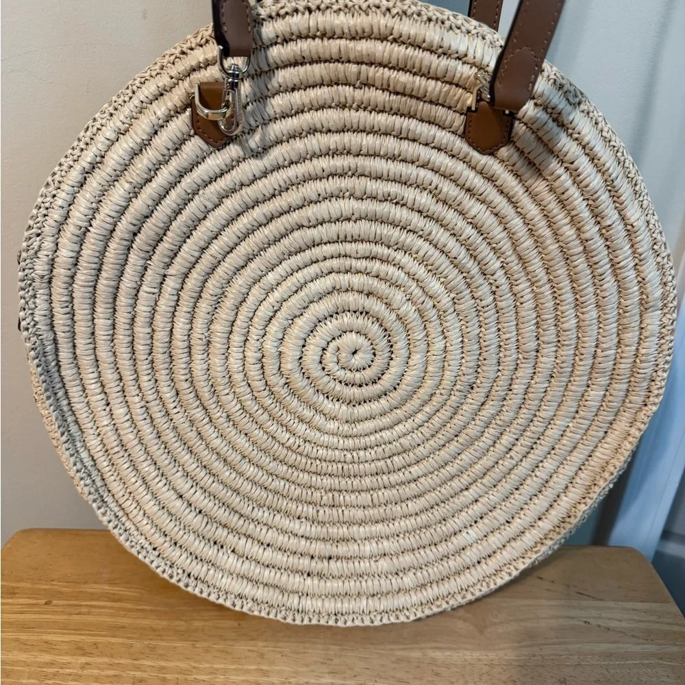 Kate Spade Straw Tote with Green Leaf Design